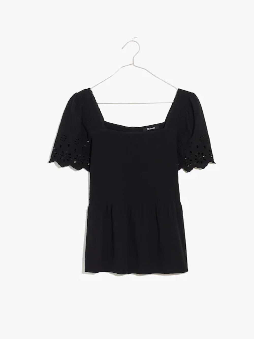 EUC Madewell Eyelet Sleeve Lucie Smocked Peplum Top - Black